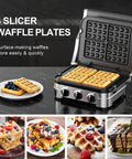 Killer Replacement Waffle Plates That Make Your Countertop Grill Work Smoother Than Ever Foolproof Nonstick Surface Delivers Fluffy Golden Waffles Daily Easy Drop In Fit For Multiple Series Models with waffles on grill and plate.