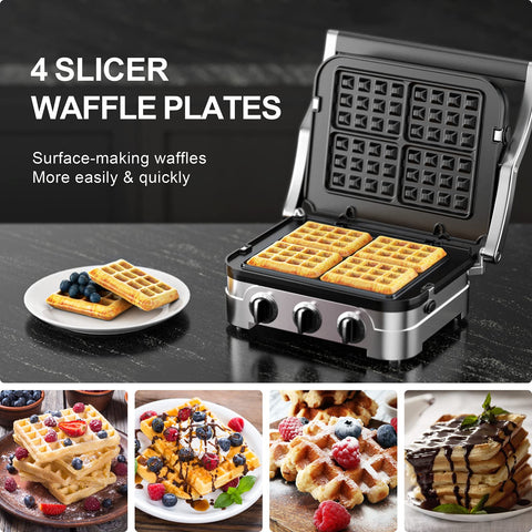 Killer Replacement Waffle Plates That Make Your Countertop Grill Work Smoother Than Ever Foolproof Nonstick Surface Delivers Fluffy Golden Waffles Daily Easy Drop In Fit For Multiple Series Models with waffles on grill and plate.