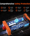 Safety features of 2000W Pure Sine Wave Inverter 24V DC To 120V AC For Solar Off Grid RV And Truck Use shown with orange components