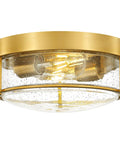 12 Inch Flush Mount Ceiling Light Fixture With Two Lights, Brass Gold Finish And Seeded Glass, Ideal For Bedroom Kitchen Dining Hallway And Entryway, Modern Contemporary Style That Delivers Warm, Elegant Vibe
