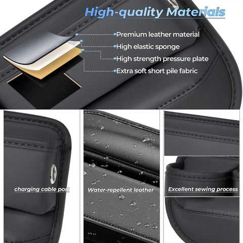 Anti Drop Car Seat Gap Filler Organizer In Premium Leather, Universal Fit For Car, SUV, And Truck showing material details