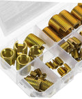 50 Piece Carbon Steel Thread Repair Kit With Self Tapping Thread Inserts For Quick Pro Grade Repairs And Easy Installation For Professionals And DIY Enthusiasts, assorted inserts in case