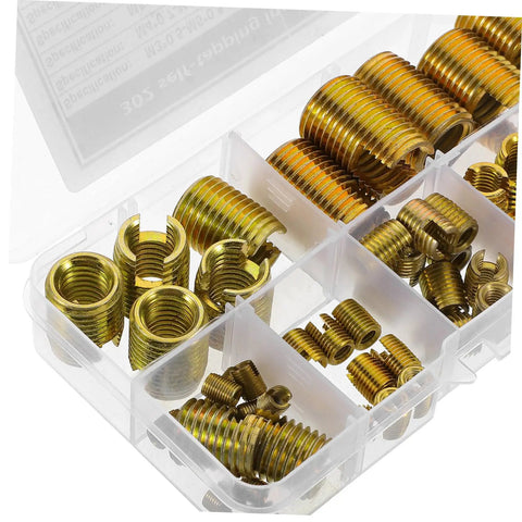 50 Piece Carbon Steel Thread Repair Kit With Self Tapping Thread Inserts For Quick Pro Grade Repairs And Easy Installation For Professionals And DIY Enthusiasts, assorted inserts in case