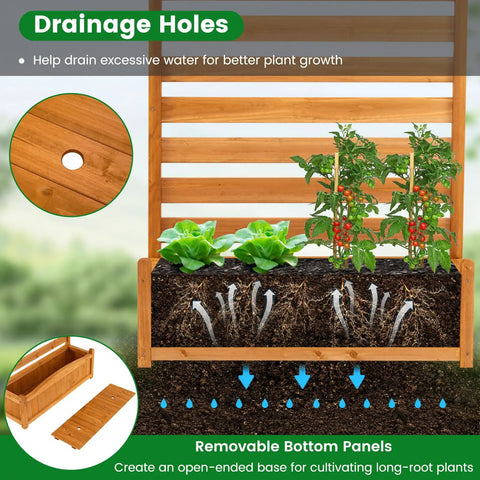 Two Panel Outdoor Privacy Fence with Planter Box for AC Unit No Dig Kit Wood Privacy Screen Enclosure showing drainage features.