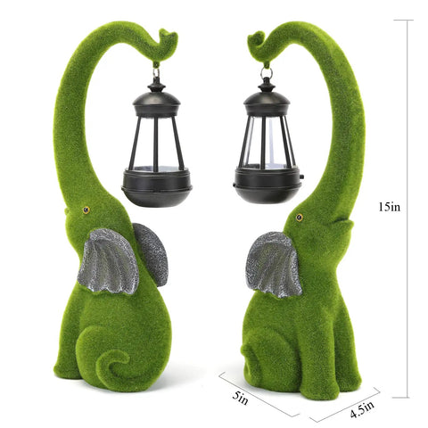 Super Cool Outdoor Elephant Garden Statue Resin With Solar Light For Yard Patio Balcony And Lawn Decor Fifteen Inches
