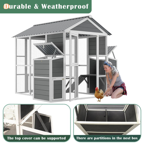 Spacious Outdoor Wooden Chicken Coop For Ten Chickens With Walk In Run Two Nesting Boxes Ramp Two Level Hen House Habitat Weatherproof Roof And Easy Egg Collection