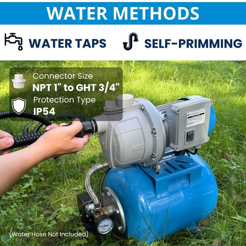 1.5HP Shallow Well Pump With Pressure Tank And 1340 GPH Jet Pump For Home Garden Irrigation, water hose connection, blue finish