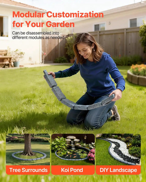 Person assembling Faux Stone Landscape Edging Kit No Dig Border For Lawn And Garden Flexible Stone Look Edging
