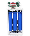 Front view of Beefed Up Commercial Grade Reverse Osmosis And Deionization Water Filtration System with Dual Booster Pumps.