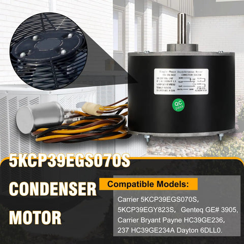 Upgraded Condenser Fan Motor 1/4 HP 1100 RPM 208 230V CW CCW With Metal Capacitor and compatible models list