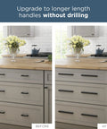 Before and after of kitchen cabinets with installed Champagne Bronze Cabinet Handles 5 Pack Adjustable Drawer Pulls