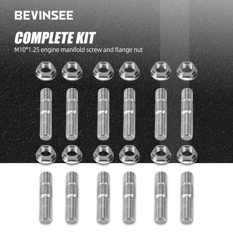 Garage Grade 12 Pair Exhaust Manifold Stud And Heavy Duty Nut Bolt Kit Upgrade M10 X 48mm stainless steel fasteners in complete kit.