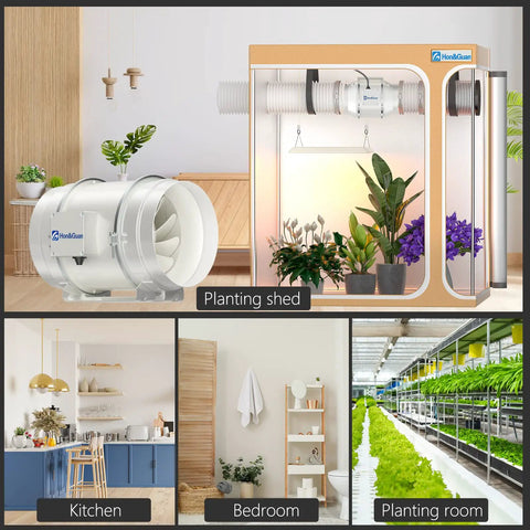 Quiet 8 Inch Inline Duct Fan With Beefy PWM Motor for Heating and Cooling Boost in plant shed, kitchen, bedroom, planting room