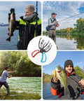 Fishermen using Heavy Duty Fish Claw Gripper For Catching More Fish With No Slip Ergonomic Grip Durable ABS And Metal Construction Tackle Tool Clamp Pliers For Freshwater And Saltwater Fishing Accessories collage