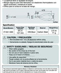 Diagram and specifications of 4.75 Inch Precision Flush Cutters For PCB Work And Electronics Repairs, Japanese-made mini nippers