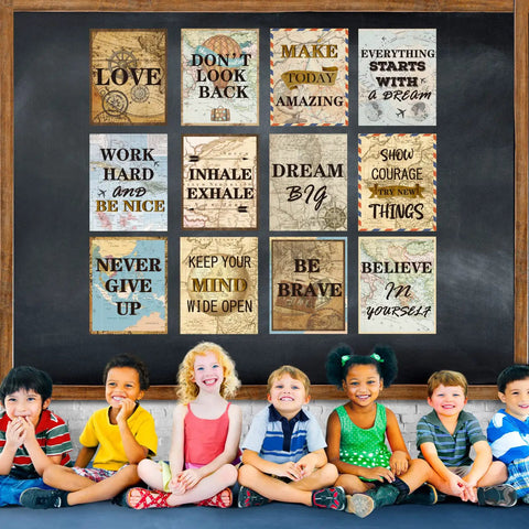 12 Piece Travel The Map Wall Art Set For Classroom And Home Decor Inspirational World Travel Posters Bulletin Board Displayed
