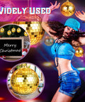 A woman dancing with 25 Pcs Disco Balls Ornament Set Mini Reflective Party Hanging Balls With Lanyard Gold 2 Inch 3.14 Inch 4 Inch.