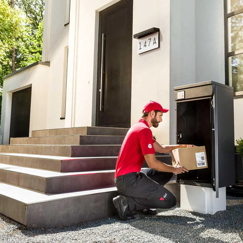 Delivery person with parcel, visible Solar Powered Address Plaque With LED Illumination, Waterproof Outdoor House Number Sign
