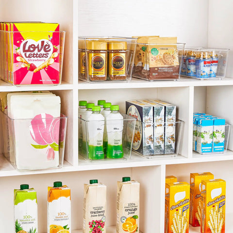 Straight Fire Kitchen Organization To Keep The Mess Tight With This Six Pack Of Large Clear Pantry Bins Boasting Heavy Duty Handles For Fridge Cabinet Freezer Sorting, arranged in pantry.