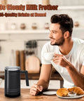 Man enjoying coffee with 4 In 1 Milk Frother And Steamer For Home Baristas With Hot And Cold Froth Milk Warming And Chocolate Milk Maker