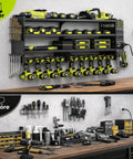 Six Shelf Heavy Duty Power Tool Organizer Wall Mount With Drill Holder Slots Side Screwdriver Racks And Hook Bar For Garage storage