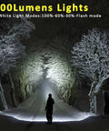 Rechargeable Keychain Flashlight 4 Pack With COB LED Ultra Bright Work Light illuminating a snowy forest path