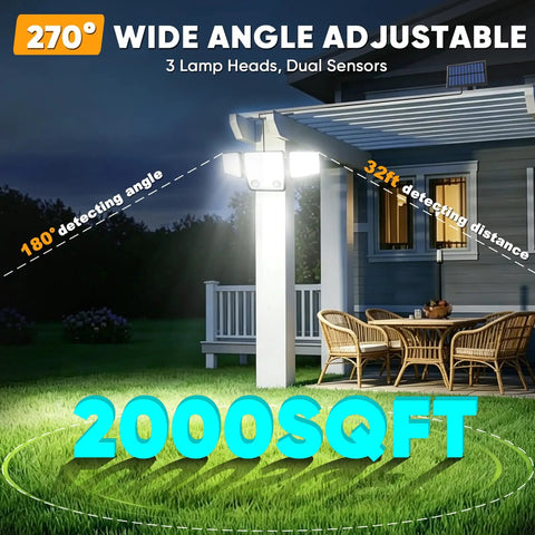 Heavy Duty Split Solar Security Lights Featuring Dual Motion Sensors And A 15.7 FT Cable Slick Waterproof Flood Lamp Badass Backyard Patio Fence Gate Shed Garage Outdoor Night Guard