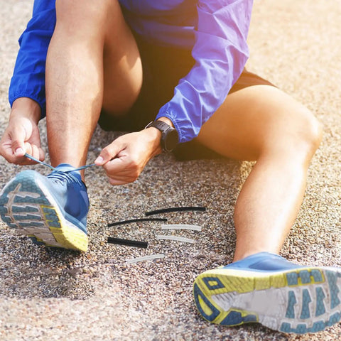 Fix Tired Laces Fast With This 78 Pc Shoelace Repair Kit Featuring Heat Shrink Caps And End Tips For Casual Sneakers Or Dress Shoes To Shorten Ends And Rejuvenate Your Kicks Anytime. Runner tightening blue shoelaces with clear shrink caps on sneaker
