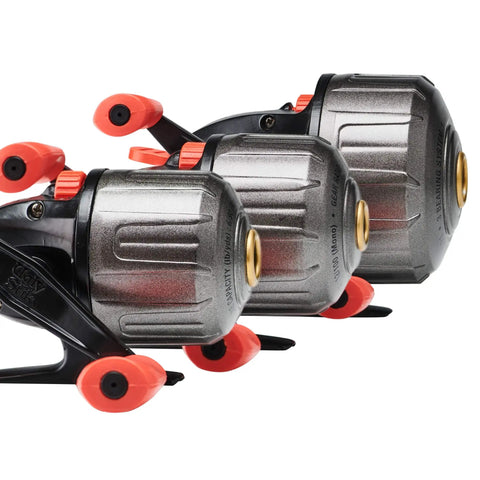 Side view of Beefy Tuff Spincast Reel Size 10 With 3 Ball Bearings Teflon Twin Cam Drag Aluminum Frame Instant Anti Reverse
