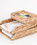 Water Hyacinth Paper Tray Organizer 3 Piece Desk Set For Home Office Open Front Mail Sorting Trays with Woven Basket