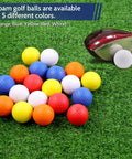 Soft Foam Golf Balls For Backyard Practice 41mm Realistic Feel And Long Lasting Durability in assorted colors on grass with club.