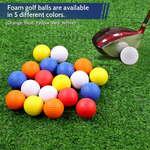 Soft Foam Golf Balls For Backyard Practice 41mm Realistic Feel And Long Lasting Durability in assorted colors on grass with club.