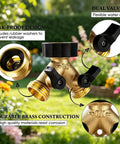 Brass Hose Splitter 2 Way With Shut Off Valves Heavy Duty Garden Hose Connector Y Adapter No Leak Includes Washers And Teflon Tape, brass 2-way splitter