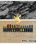 Before and after image of 2 Pack Wall Mount Screwdriver And Pliers Organizer Rack Heavy Duty Steel Tool Holder installation.