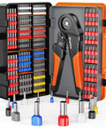 Open ferrule crimping tool kit with self adjusting ratchet for AWG 28 to 5 0.08 to 16 mm2, 950 single ferrules, 350 twin ferrules in case