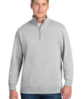 Model wearing Unisex Quarter Zip Fleece Pullover Sweatshirt For Men And Women, Gym Ready Lightweight Zip Up Jacket For Everyday Casual Wear.