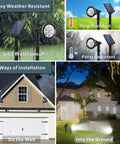 Outdoor Solar Spotlight With Separate Solar Panel And 24.6 Ft Waterproof Cable, 7 LED Lighting Displayed in Various Installations