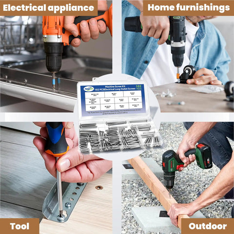 Top Shelf Workhorse 102 Piece Long Outlet Screw Kit With Phillips Pan Head Size 6 32 And 8 32 In Rust Resistant 304 Stainless Steel for various projects.