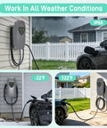 Portable 40 Amp NEMA 14 50 EV Charger With 9.6 kW Fast Charging, waterproof design, J1772 240V wall charger for all weather use, grey.