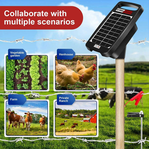 Solar Powered Fence Charger 0.18J Output With 24 7 Day Night Protection Portable Fence Energizer For Dogs Chickens Garden And Livestock