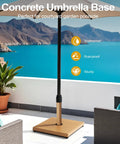 Heavy Duty 45 Lbs Patio Umbrella Base Pre Filled Concrete Stand For 6 To 12 Ft Market Umbrellas on poolside balcony