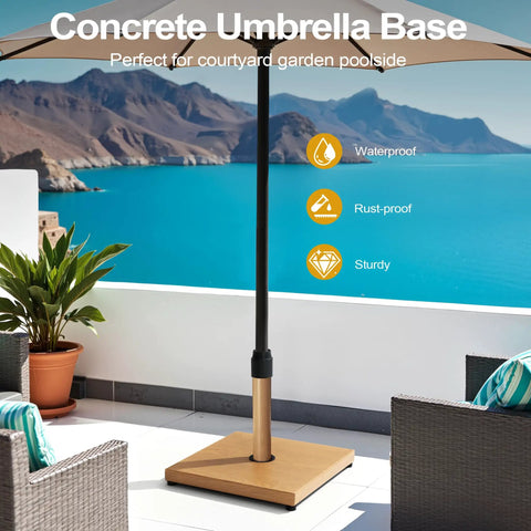 Heavy Duty 45 Lbs Patio Umbrella Base Pre Filled Concrete Stand For 6 To 12 Ft Market Umbrellas on poolside balcony