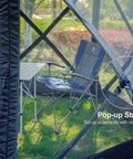 Inside view of Pop Up Gazebo Screen House Tent 11.5 Ft for 8 to 10 People Instant Canopy Shelter with netting in backyard