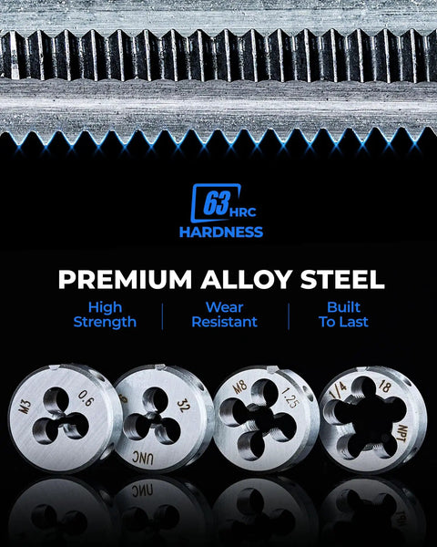 Heavy Duty 81-Piece Tap And Die Set For Metric And Sae Threads Made Of Premium GCr15 Tool Steel To Repair Damaged Screws Fast Without Hassle, 63 HRC taps and dies