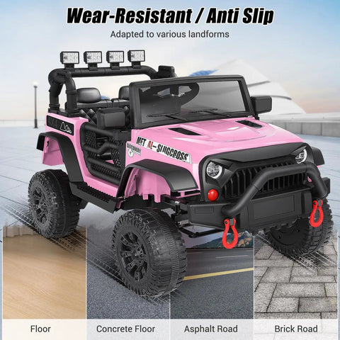 Pink 24V Ride On Car For Kids With Remote Control And LED Lights Off Road Battery Powered Truck on various surfaces