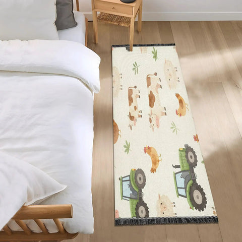 Farm Animals Cartoon Tractor Runner Rug 2x6 Non Slip Low Pile Machine Washable Hallway Rug For Entryway Kitchen Laundry Room Bathroom Cozy Soft Underfoot High Traffic Narrow Spaces.