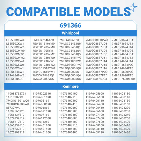 Compatible models list for Upgraded Dryer Idler Pulley For Whirlpool Kenmore Maytag Roper Dryers Easy Install Durable Replacement
