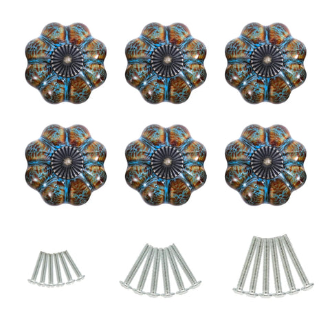 Six Pack Glazed Ceramic Pumpkin Cabinet Knobs In Blue Vintage Style Door Pull Handles For Cabinets Drawers Closets And Cupboards
