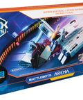 Package of Hella Entertaining BattleBots Arena Remote Control Robot Building Kit With Twenty Plus Pieces showing robot designs.