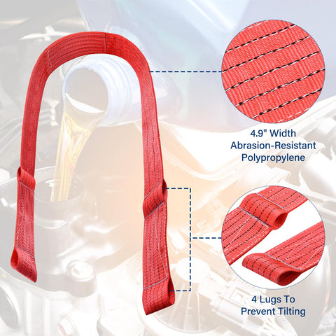 No Tilt Drum Handling Sling For 55 Gallon Drums With Dual Ratchet Straps, red polypropylene, 4 lugs, 4.9 inch width
